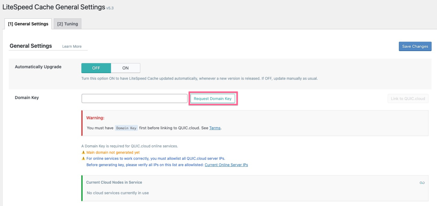 Request Domain Key button