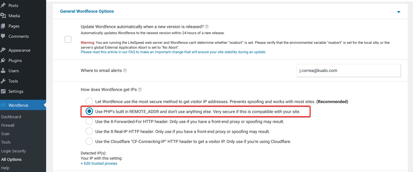 IP detection setting