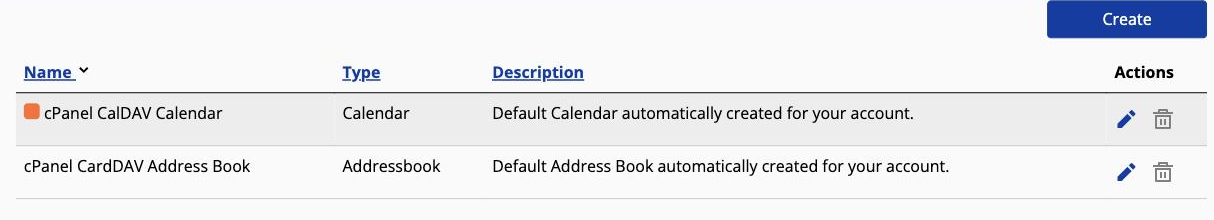 Managing calendars and address books in cPanel