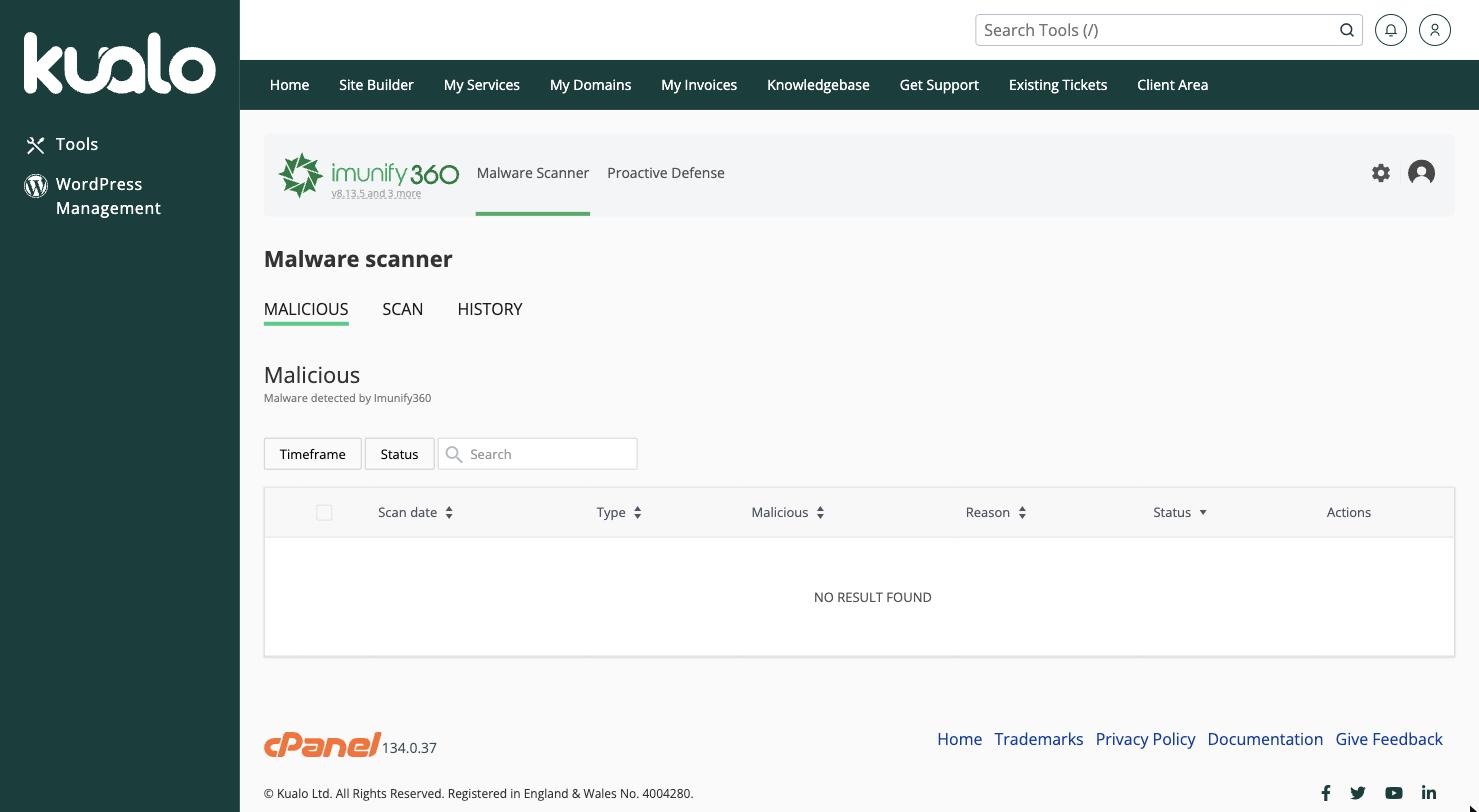 The Imunify360 Malware Scanner in cPanel