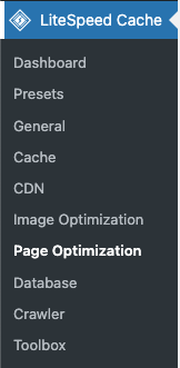 Page Optimizations menu item