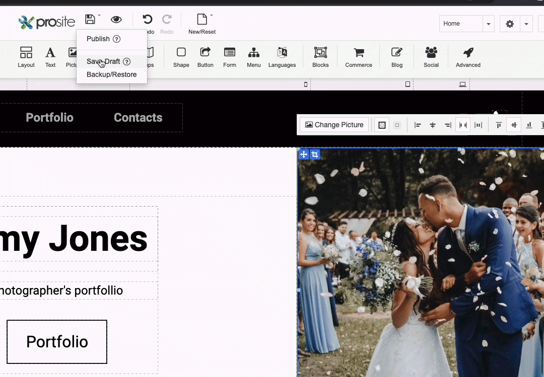Site Builder saving progress