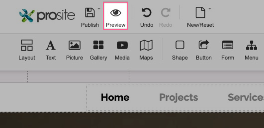Preview button in the Site Builder
