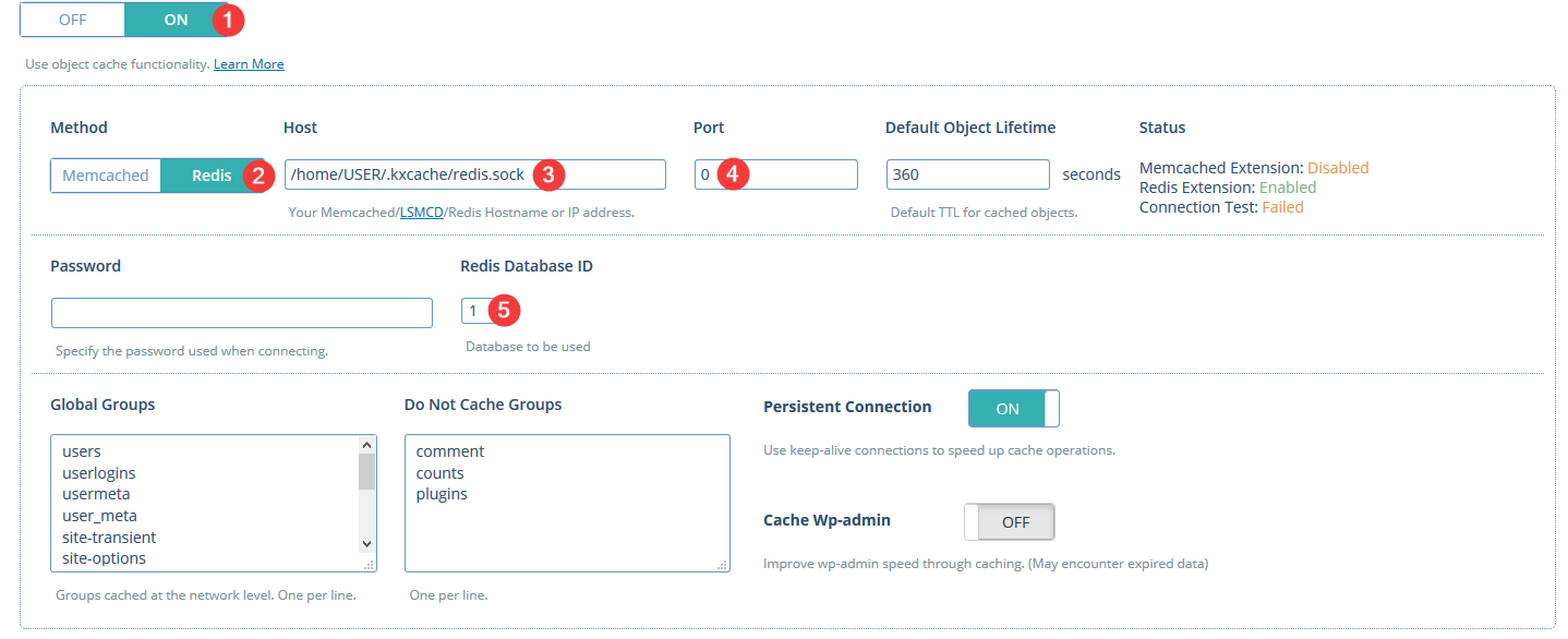 LiteSpeed Cache object cache settings