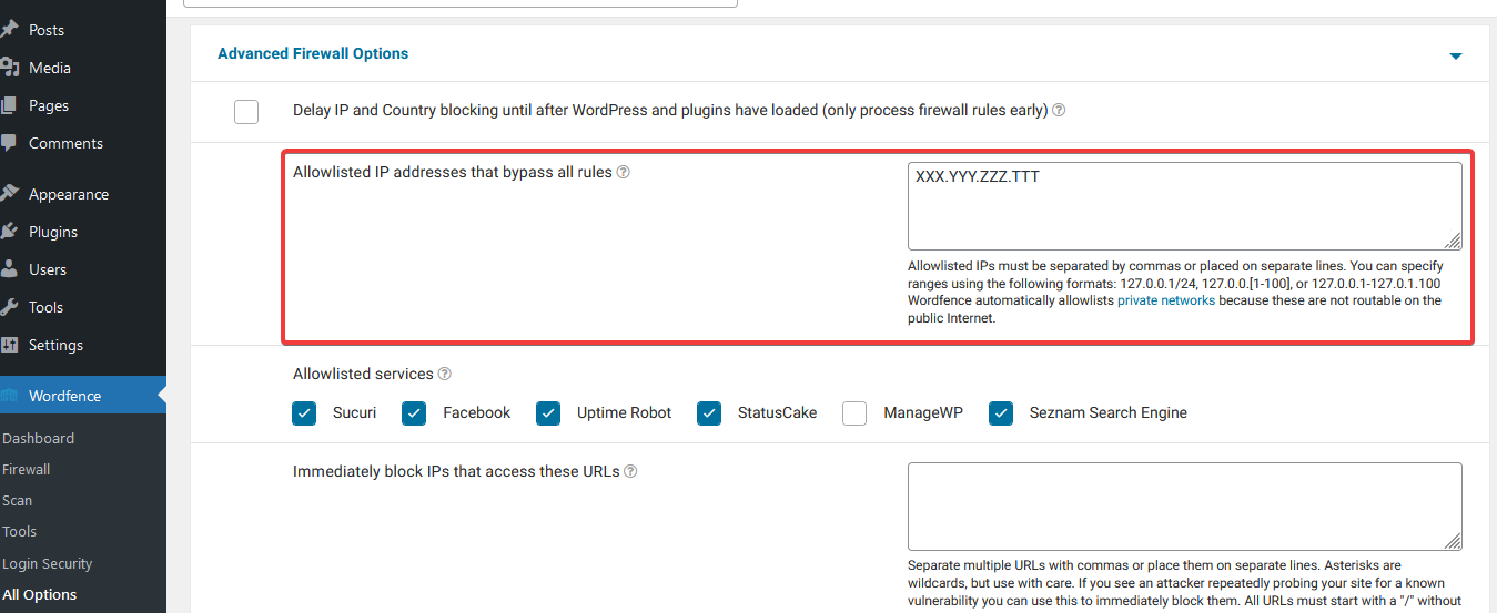 Allowlisted IP addresses field