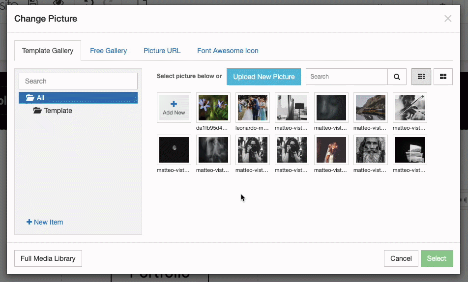 Selecting an image from the library