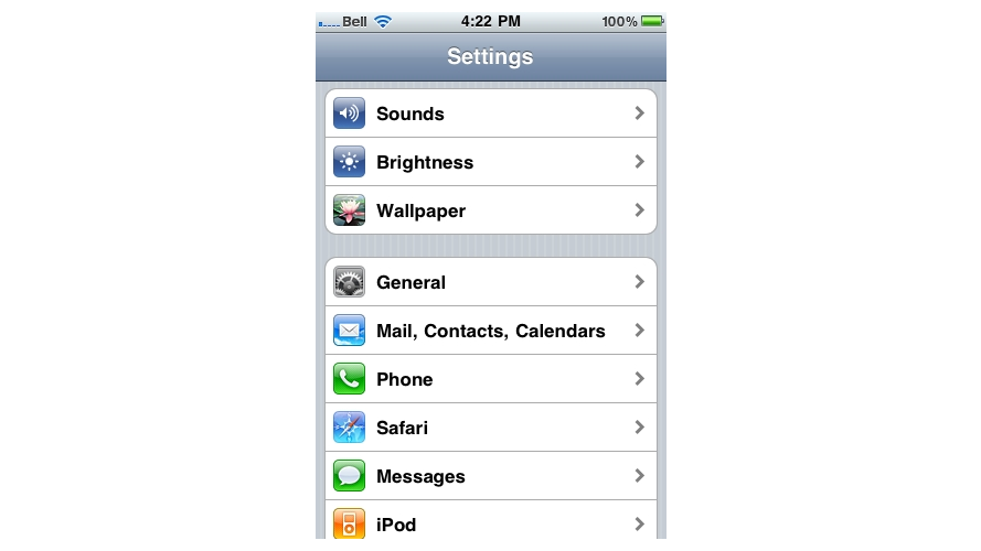 Mail, Contacts, Calendars screen