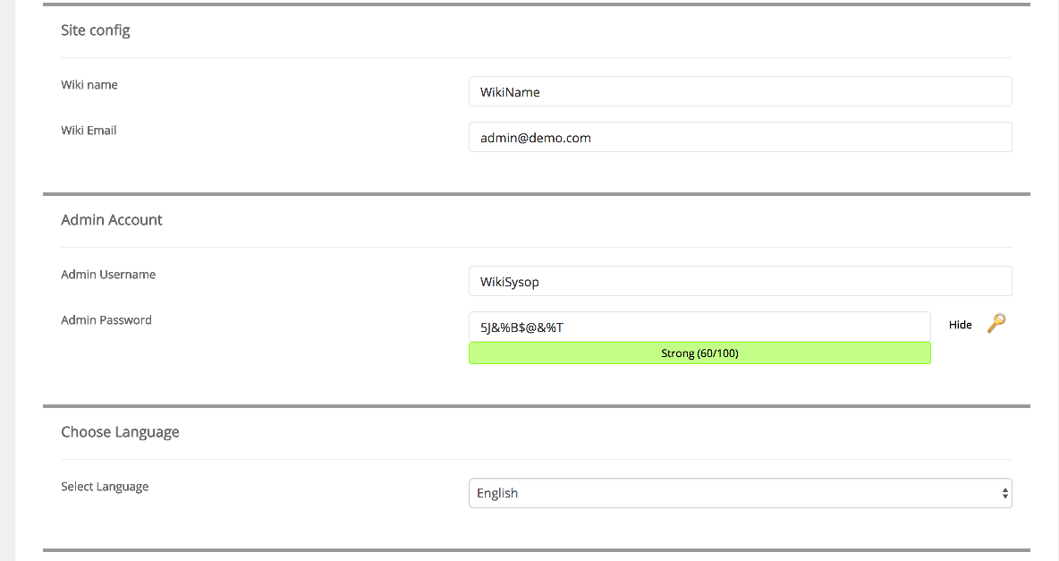 Site config fields in Softaculous