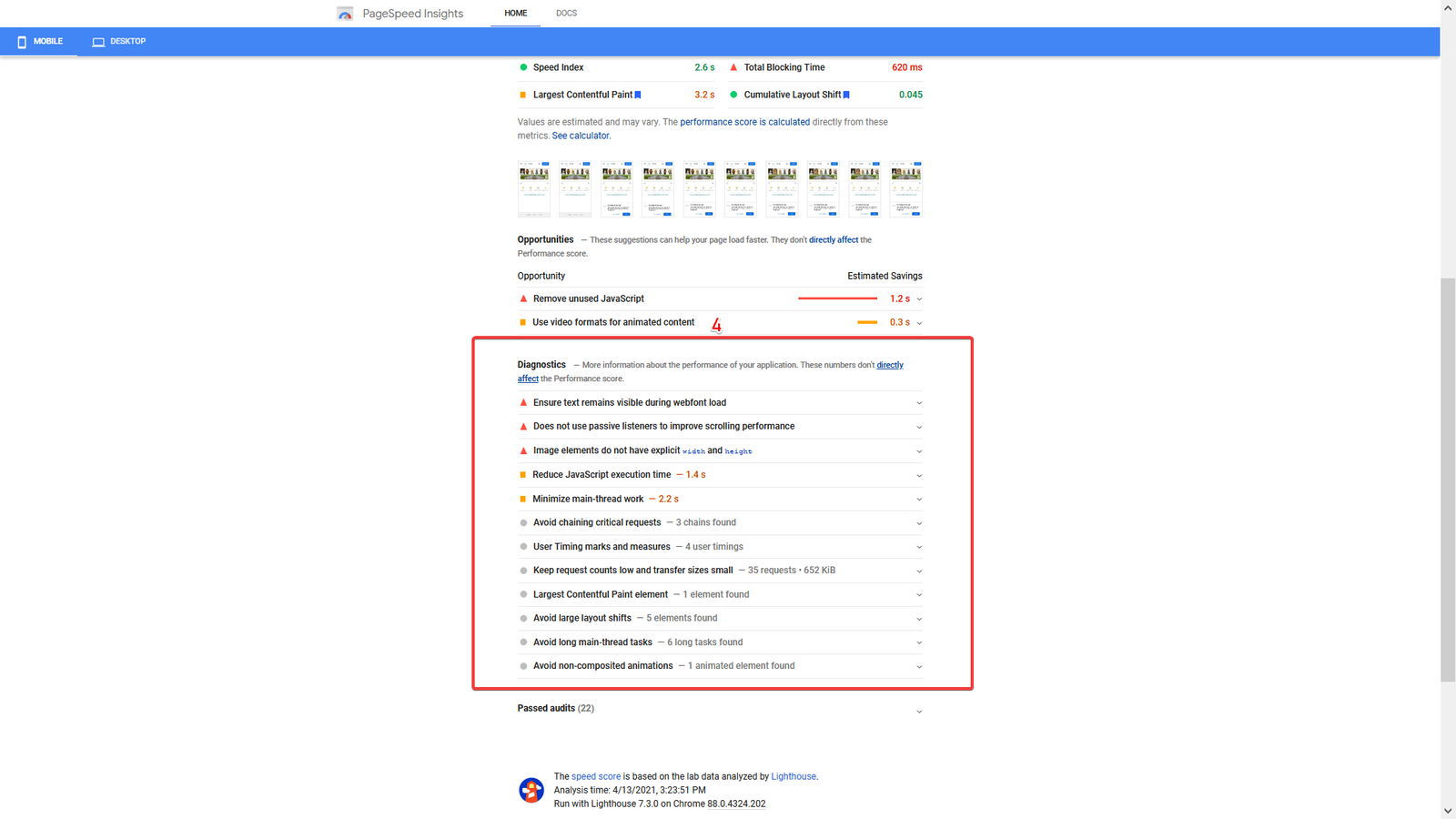 PageSpeed passed audits