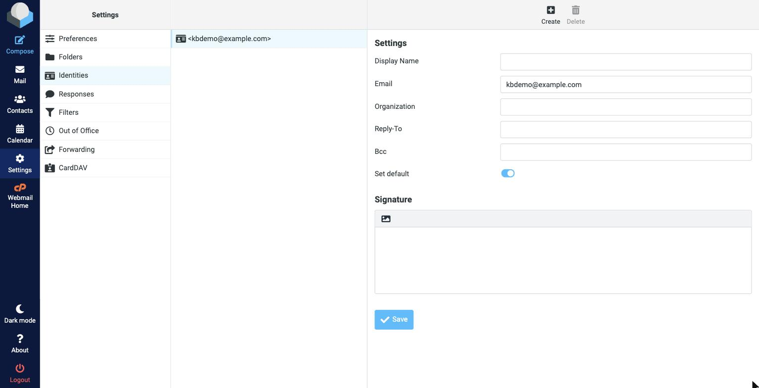 Managing identities in RoundCube