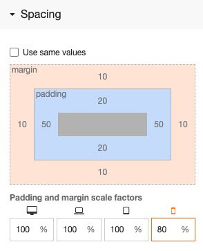 Spacing panel showing 10px top and bottom margin