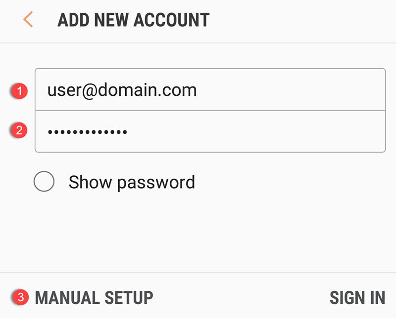 Email and password entry screen