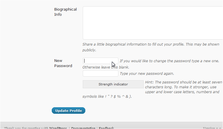 New password field