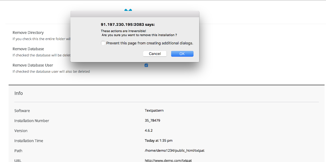 Confirmation prompt