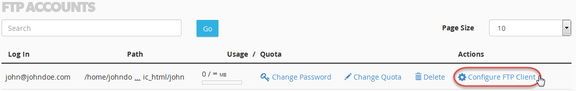 Configure FTP Client link