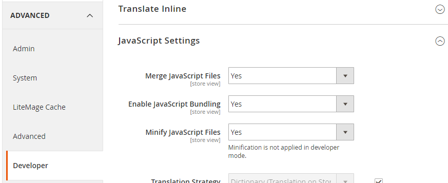 JavaScript settings in Magento 2 Admin