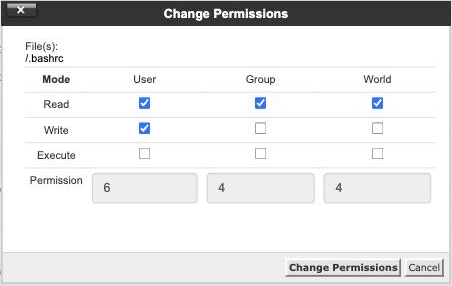 Changing file permissions in File Manager