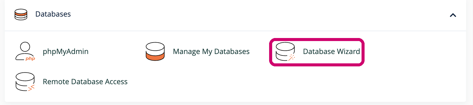 The Databases section of cPanel, with Database Wizard highlighted