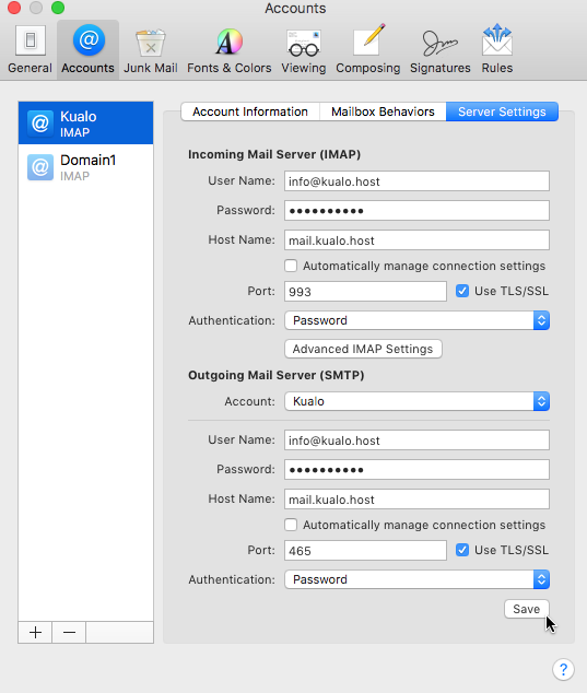 Server settings panel showing SSL ports
