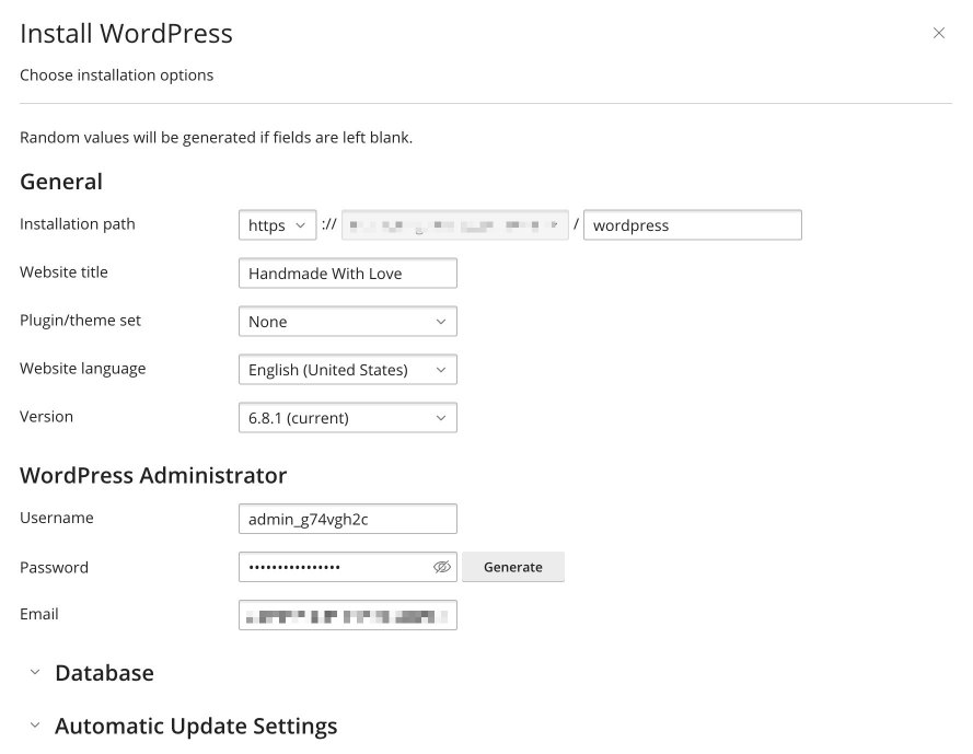 WP Toolkit installation form