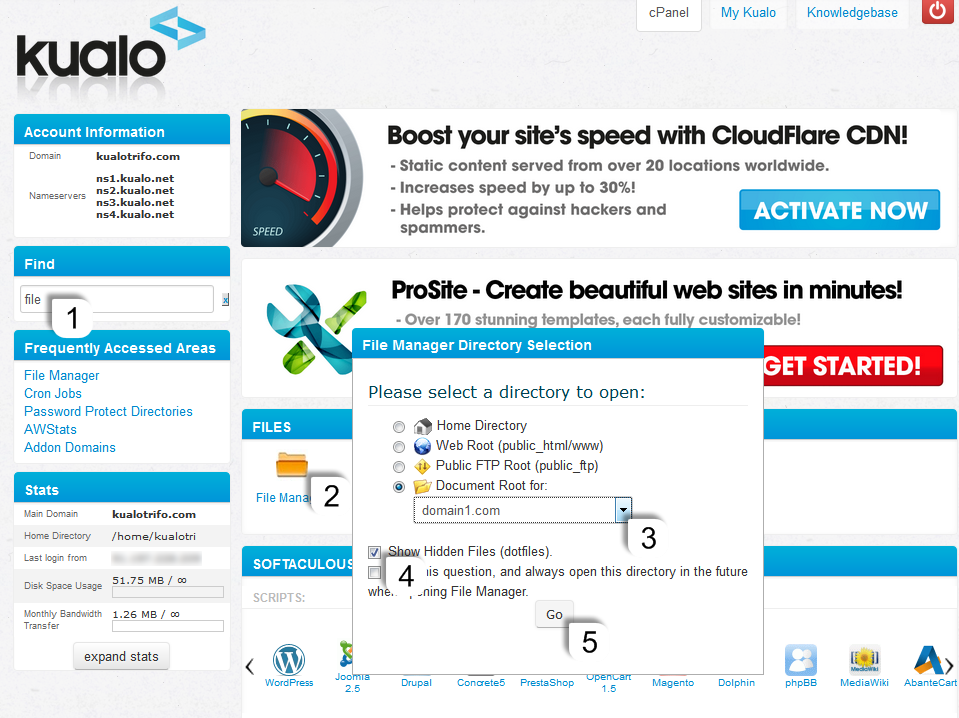 cPanel File Manager showing document root