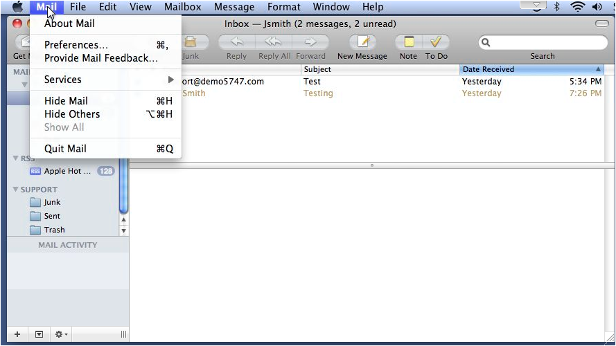 Apple Mail menu - Preferences
