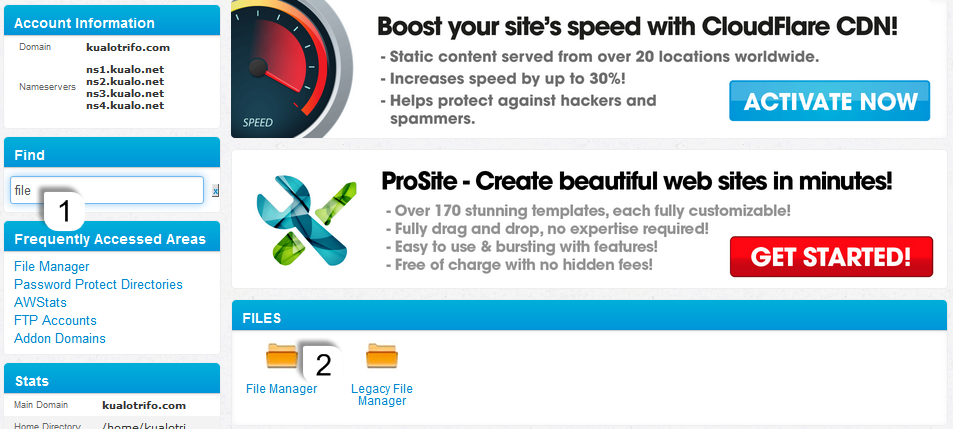 File Manager in cPanel
