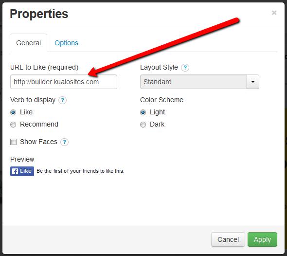 Properties dialog for the Like widget
