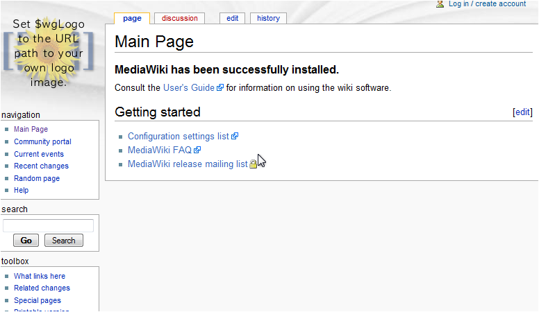 Newly installed MediaWiki site