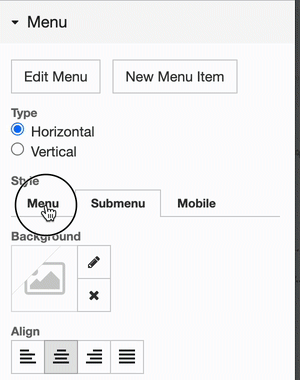 Menu options panel