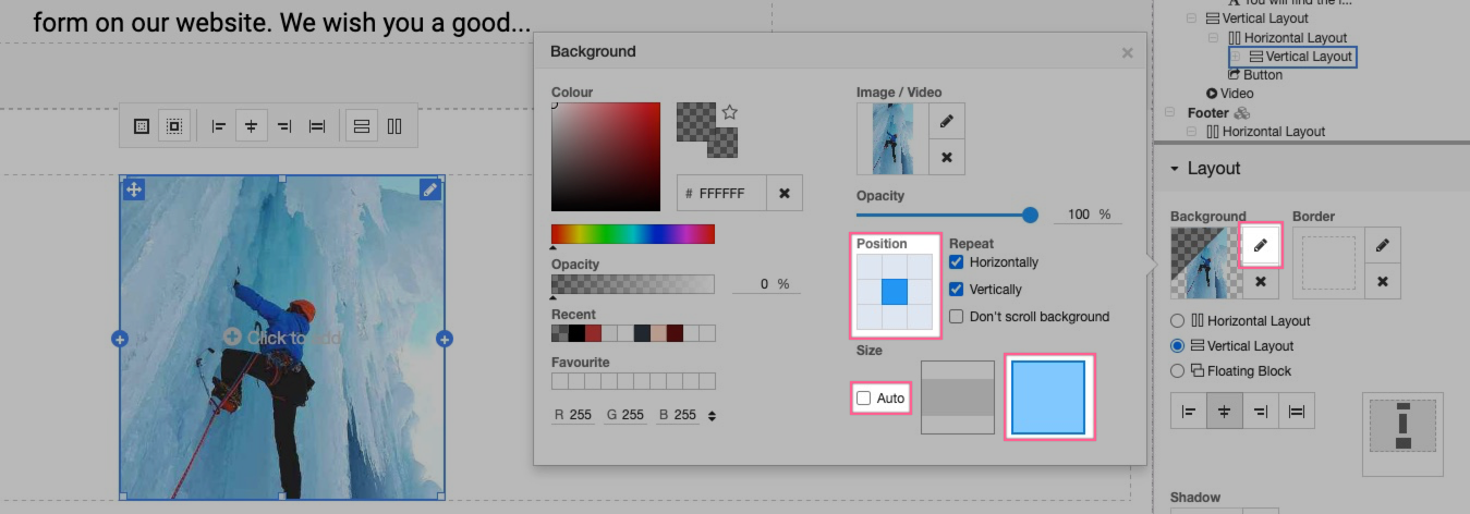 Background image settings