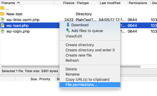 File Permissions option in context menu