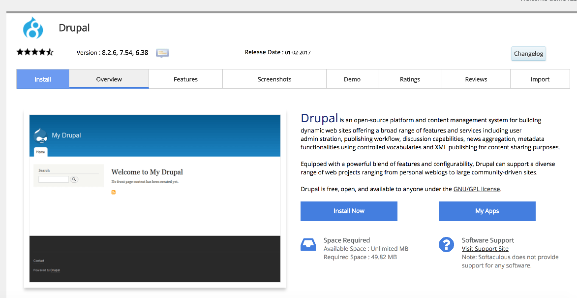 Drupal in Softaculous
