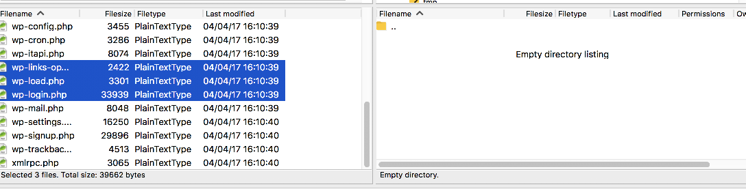 Selecting files in FileZilla local panel