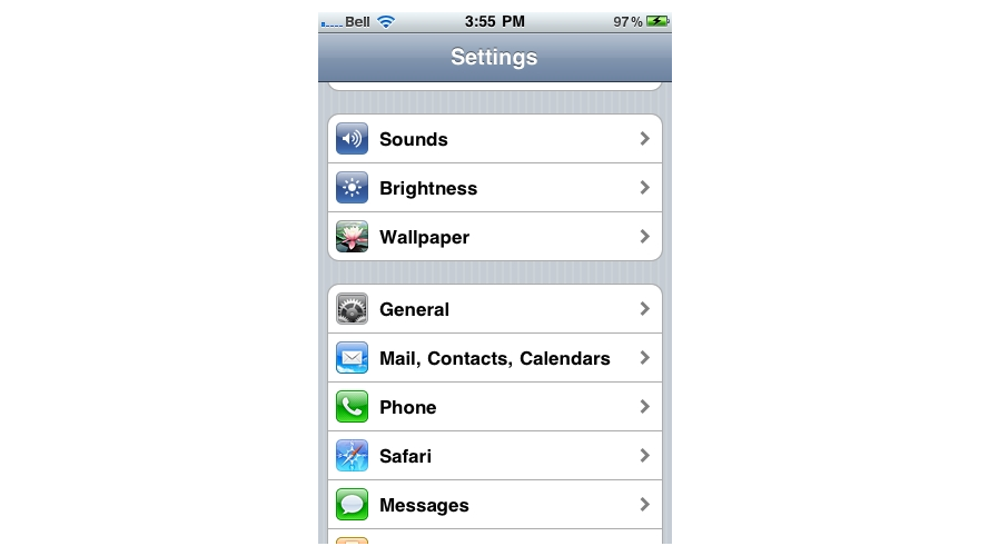 Mail, Contacts, Calendars screen
