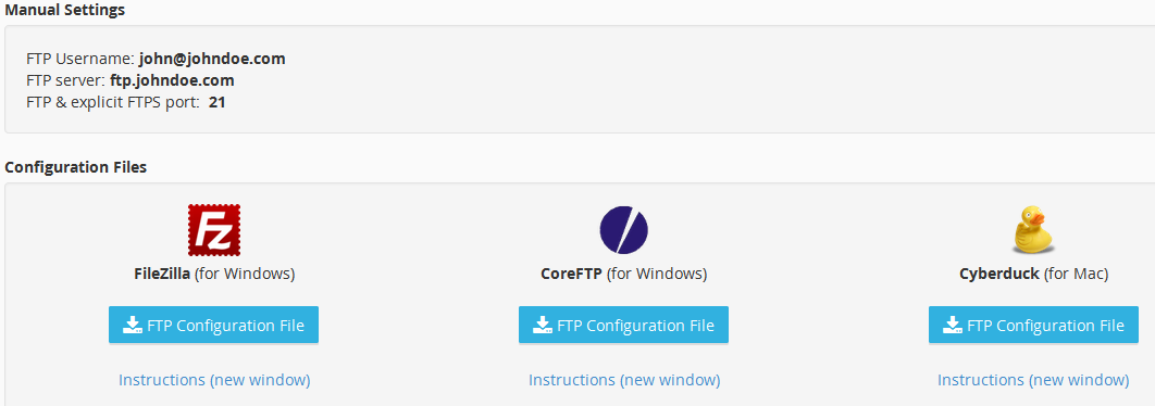 FTP client configuration screen