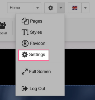 Settings menu in ProSite Site Builder