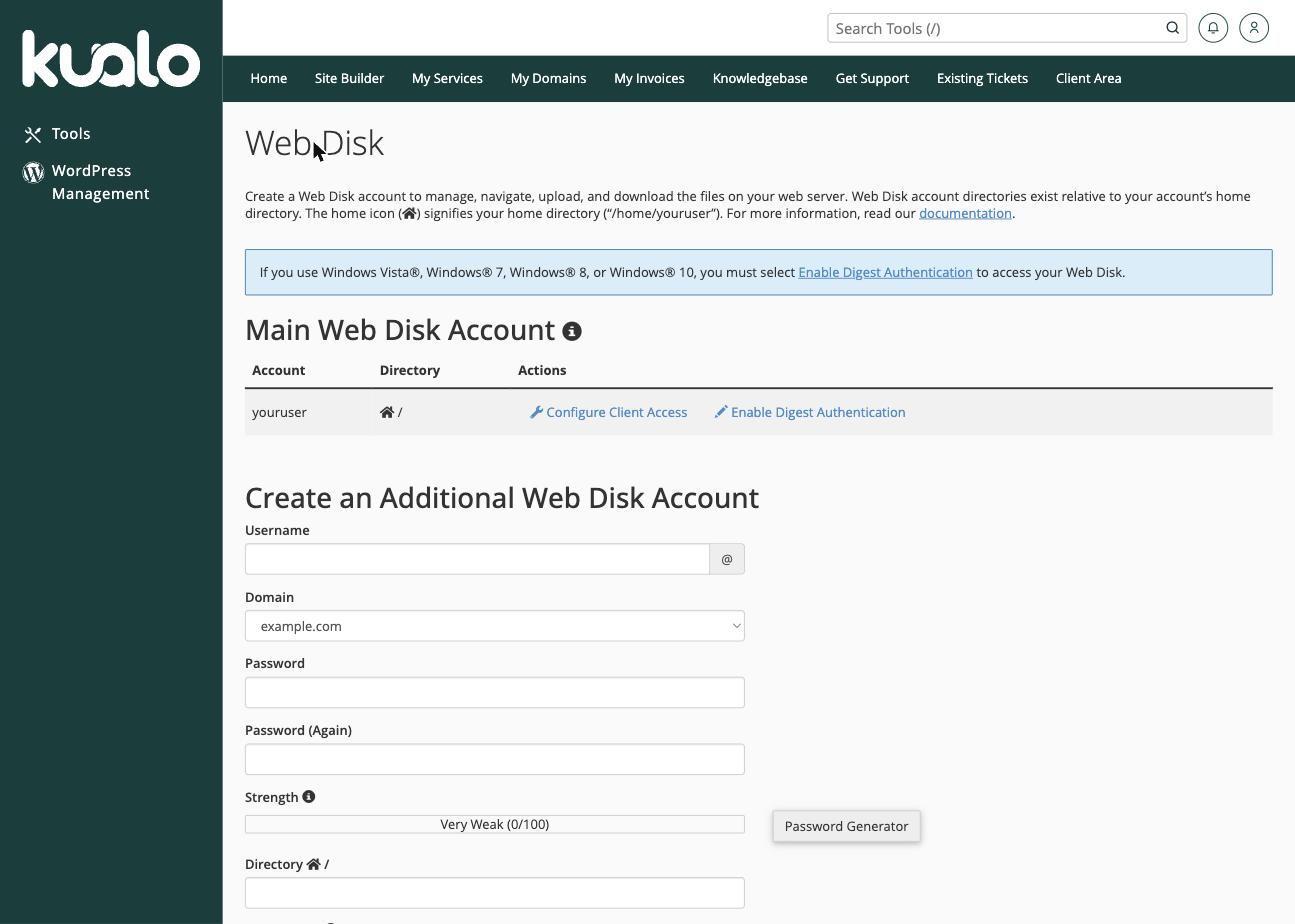The Web Disk tool in cPanel