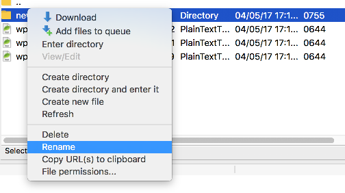 Rename option in context menu