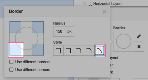 Corner radius settings