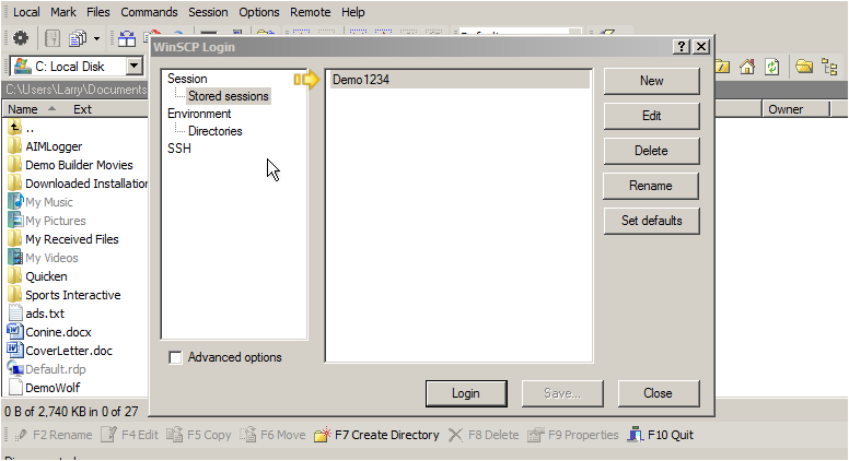 Saved session in the login window