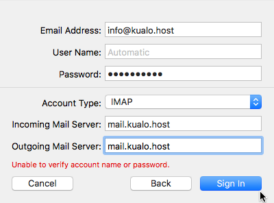 Server settings entry screen