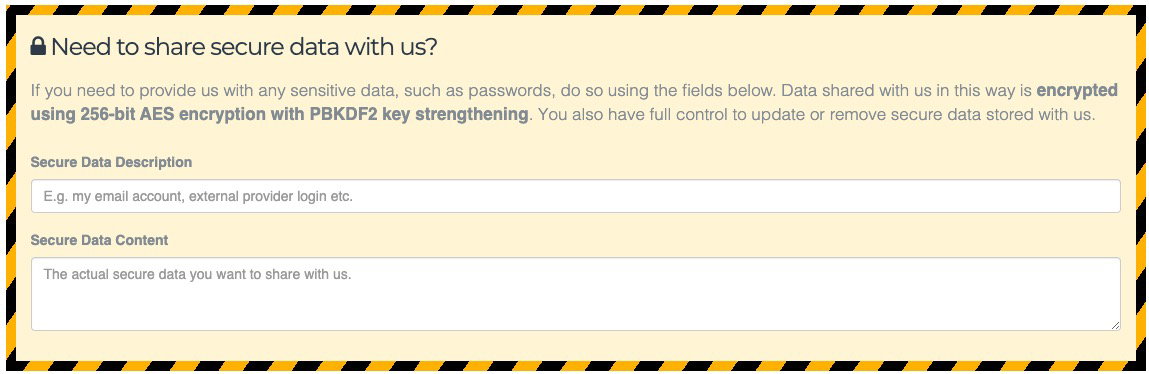 Secure data fields when submitting a new ticket