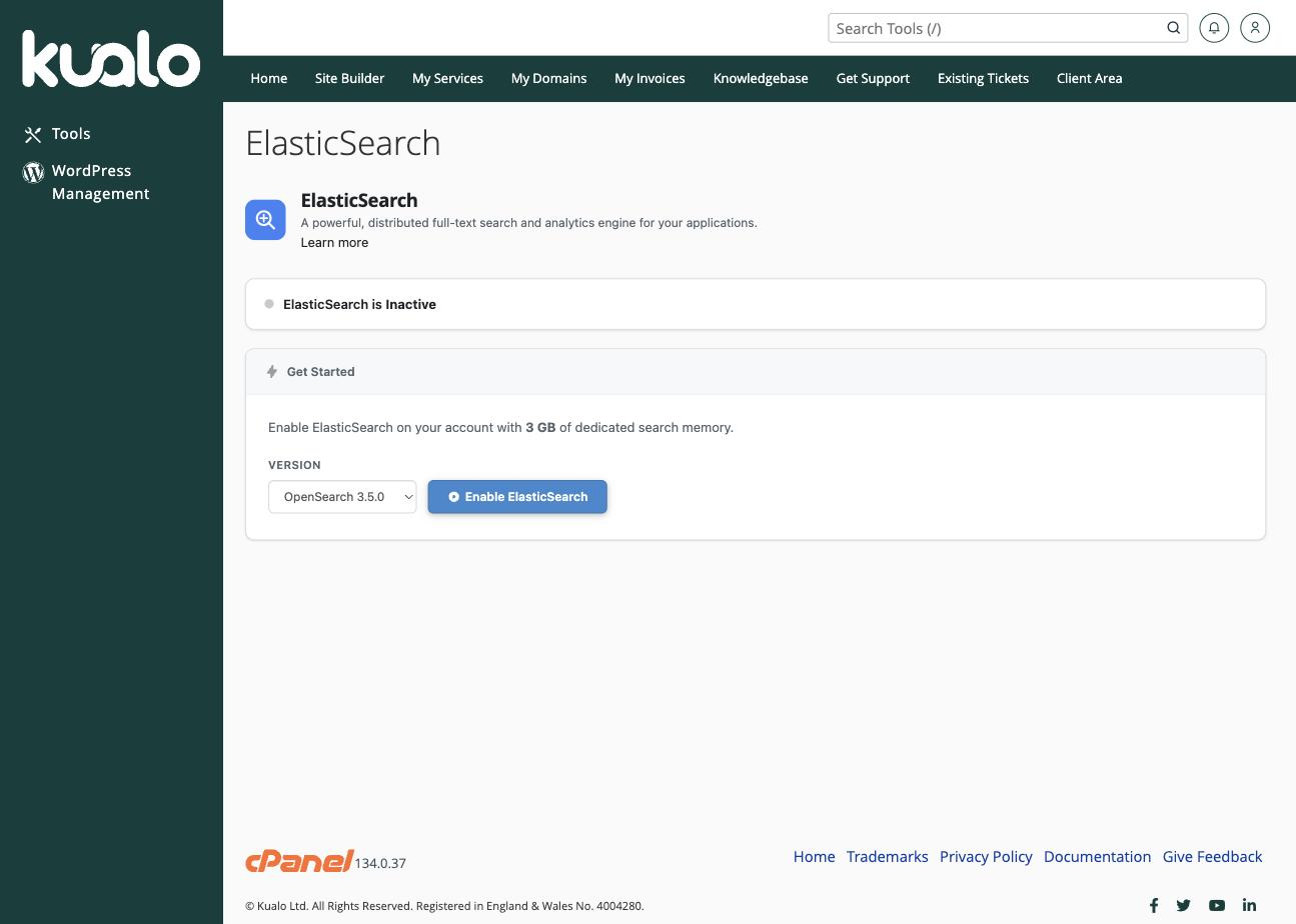 Choosing a version and enabling a search instance