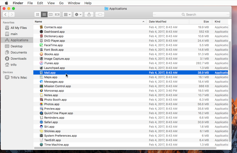 Mail in the Applications folder