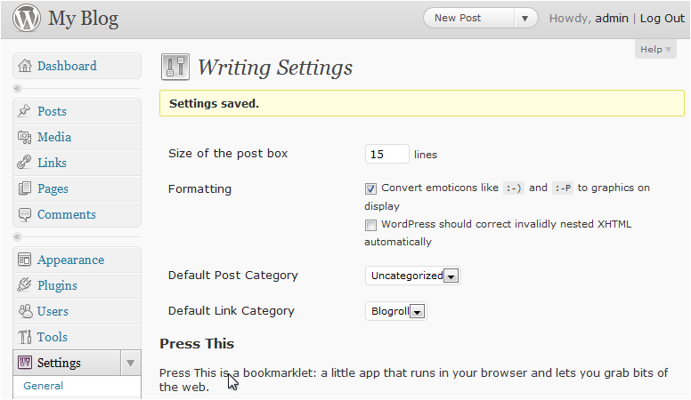 Settings saved confirmation