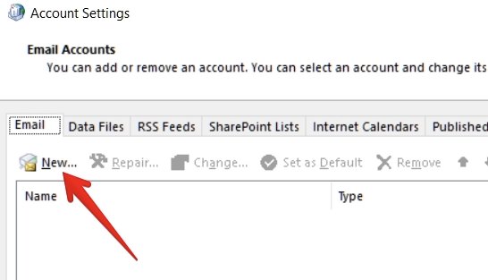 New button under Email tab