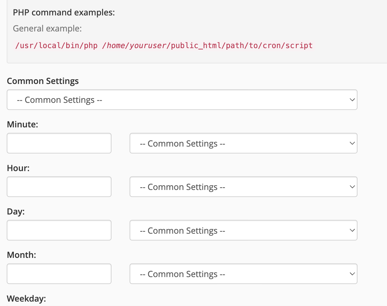 The Add New Cron Job form in cPanel