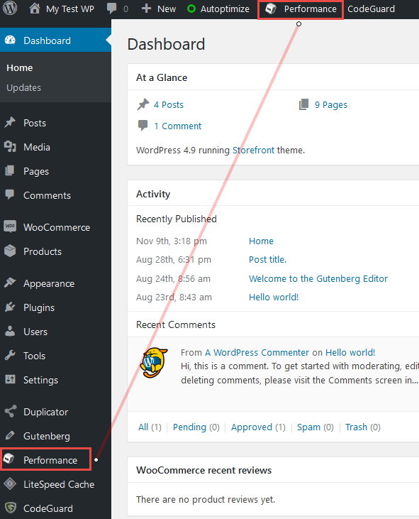 W3 Total Cache in the WordPress admin menu