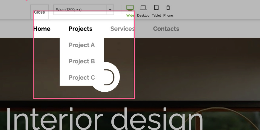 Sub-menu with white background in preview